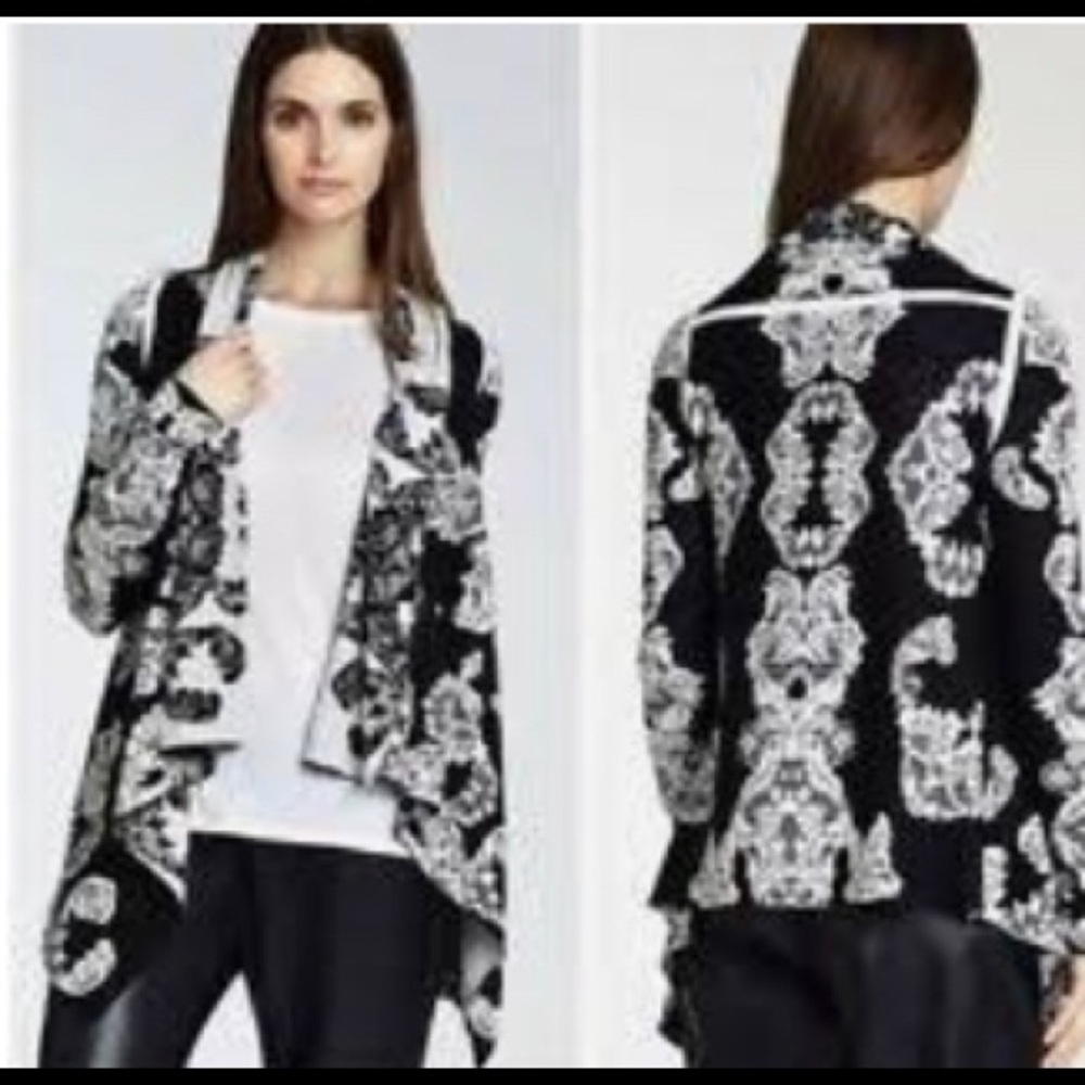 BCBGMaxAzria Ruba Reversible Draped Cardigan Black and White XS/S
